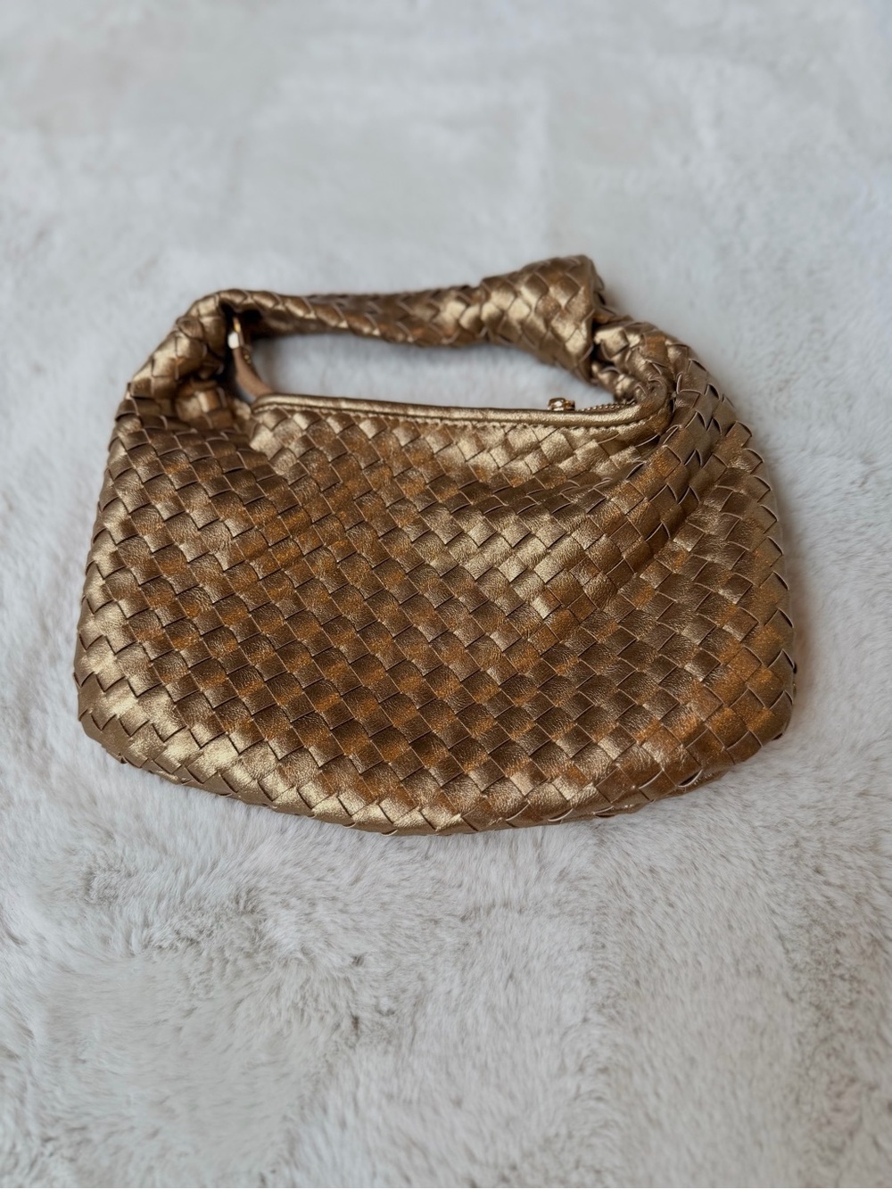 Melie Bianco Metallic Gold Faux-Leather Woven Shoulder Bag
